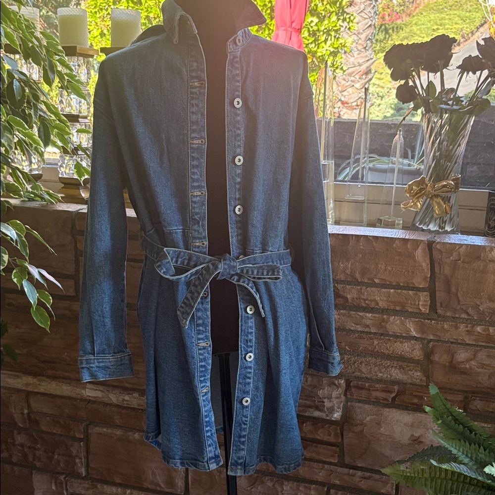 Classic Blue Denim Belted Jean Shirt Jacket